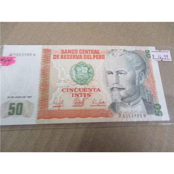 1987 BANK OF CENTRAL DELVERO 50 CENCUENTA BANK NOTE