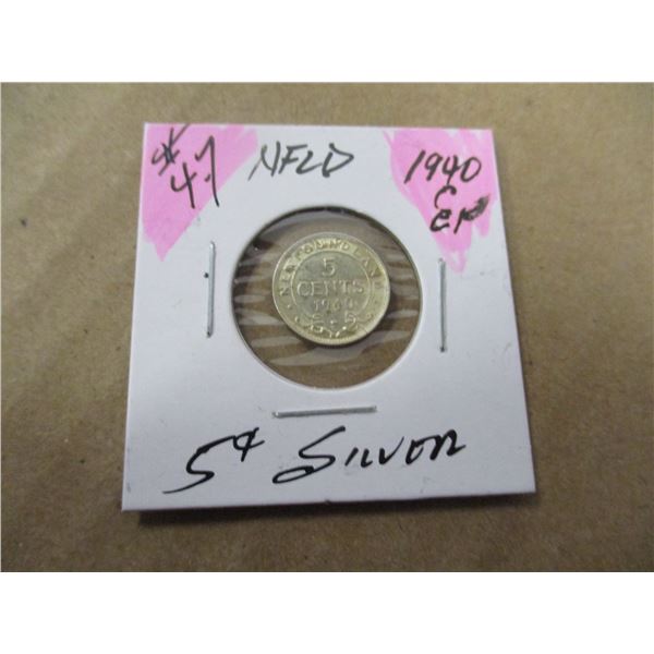 1940 "C"/EF NEWFOUNDLAND SILVER FIVE CENT