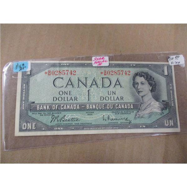 1954 BANK OF CANADA REPLACEMENT STAR SERIAL NUMBER BANK NOTE