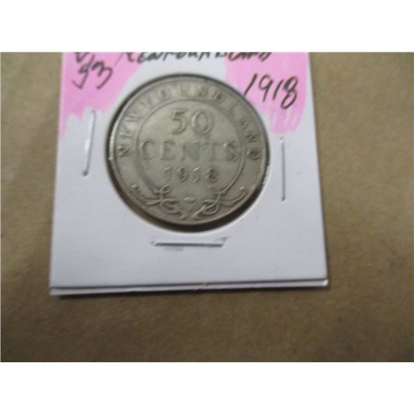 1918 NEWFOUNDLAND KING GEORGE V SILVER HALF DOLLAR