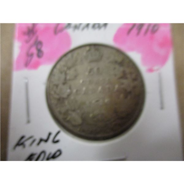 1910 CANADA KING EDWARD VII SILVER HALF DOLLAR