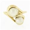Image 4 : Solid 14k Yellow Gold Dual Round Cultured Pearl Polished Finish Bypass Ring