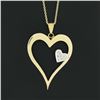 Image 3 : 14k TT Gold Large Polished Open Heart w/ Diamond Heart Accent Pendant & Chain