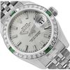 Rolex Ladies Quickset Silver Dial 18K White Gold Diamond And Emerald Datejust
