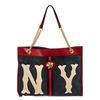 Gucci Navy Red Suede Leather Large NY Yankees Rajah Chain Tote Bag