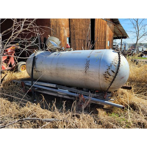 500-gal propane tank, mtd on old wagon, c/w tires which are not mtd