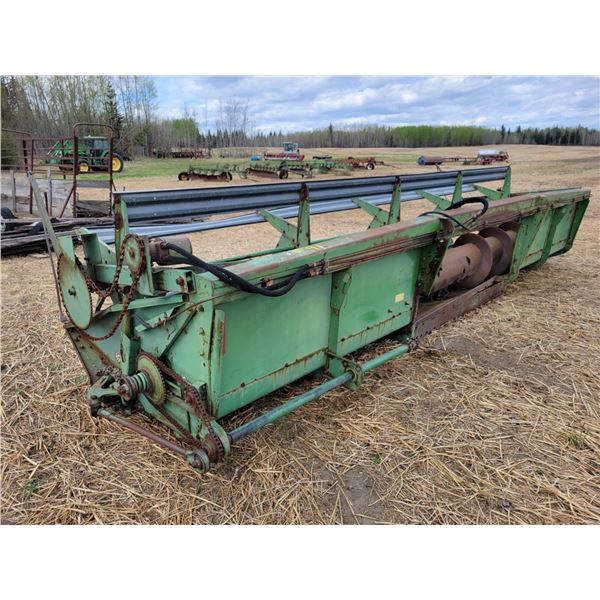Older JD straight cut header c/w batt reel