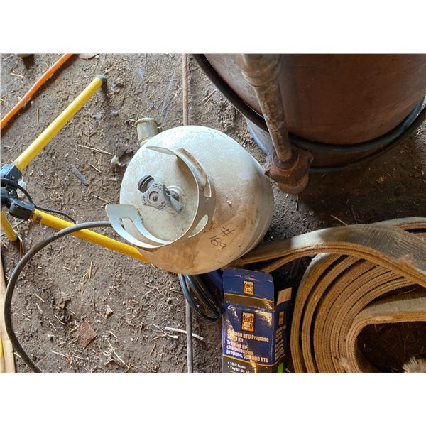 2 propane tanks, 2 torches, light , old sling.