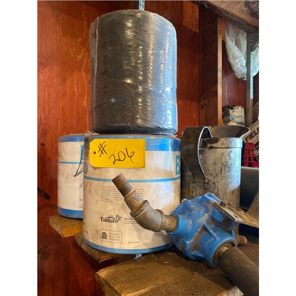 3 rolls of twine, pump, oil can.