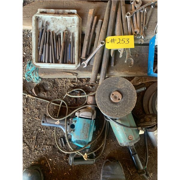 Drill, 2- grinders, bits, wrenches
