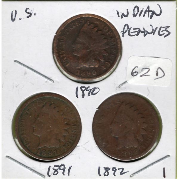 1890, 91, 92 Indian Head Cents