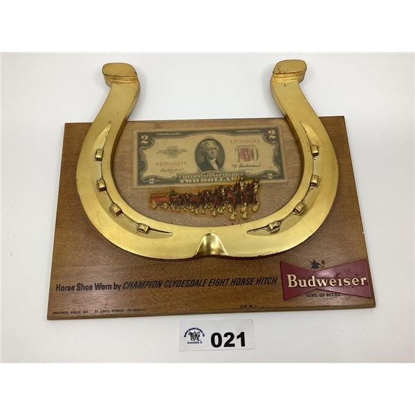 BUDWEISER PLAQUE WITH $2 BILL RED SEAL