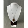 Image 1 : Genuine Tigers Eye Faux Diamond 2" Pendant On Silver Tone Necklace. Approx. 20" L