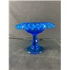 Image 4 : Vintage Fenton Colonial Blue Hobnail Compote & Blown Glass Flowers