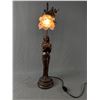 Image 1 : Bronze Look Nude Woman Figurine Resin Lamp w/ Metal Accents &  Flowery Glass Shade. Approx. 21" H