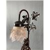 Image 3 : Bronze Look Nude Woman Figurine Resin Lamp w/ Metal Accents &  Flowery Glass Shade. Approx. 21" H