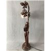Image 5 : Bronze Look Nude Woman Figurine Resin Lamp w/ Metal Accents &  Flowery Glass Shade. Approx. 21" H