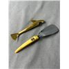 Image 2 : Vintage Lot - Brass Shark Bottle Opener, Shoe Horn & Interesting Ornate Inlaid Knife w/ Sheath