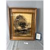 Image 1 : Vintage Wood Framed Shadow Box Floating Glass Raccoon Drawing By Dennis Curry. Approx. 20" x 20 3/4"