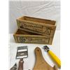Image 2 : 2 Antique Burns Cheese Boxes and Vintage Kitchen Utensils