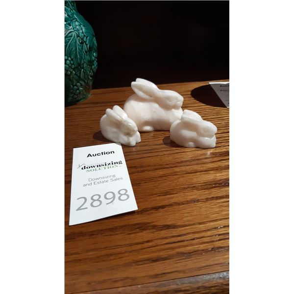 Set of 3 White Stone Rabbits from Russia A