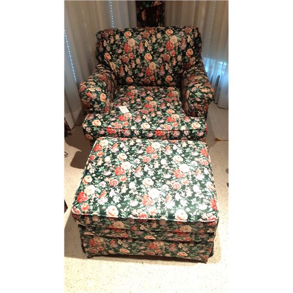 Floral Pattern Fabric Chair and Ottoman C