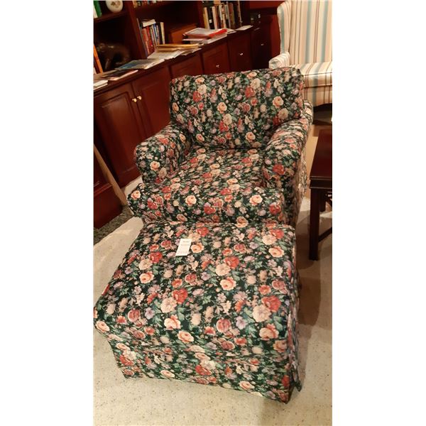 Floral Pattern Fabric Chair and Ottoman C