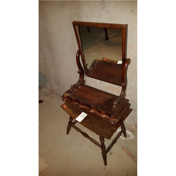 Vintage Wood Bench and Mirror C