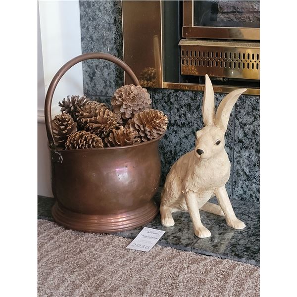 Signed rabbit, copper bucket A