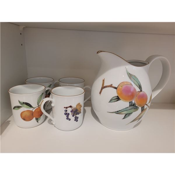 Royal Worcester Eavesham pitcher, mugs A