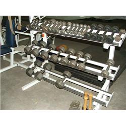 (APPROX 30) DUMB BELLS & RACK