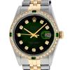 Image 2 : Rolex Mens 2 Tone Green Vignette Diamond Datejust Wristwatch 36MM