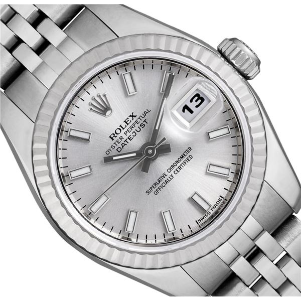 Rolex Ladies Quickset Silver Index White Gold Bezel With Hidden Clasp Jubilee Ba