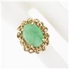 Image 3 : Vintage 14k Gold Oval Cabochon Jade Solitaire Free Form Dual Halo Cocktail Ring