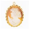 Vintage 14k Yellow Gold Carved Shell Cameo Fancy Twisted Wire Brooch Pin Pendant