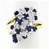 Image 1 : Vintage 18K Gold 2.20 ctw Royal Blue Sapphire Diamond Tiered Cocktail Cluster Ri