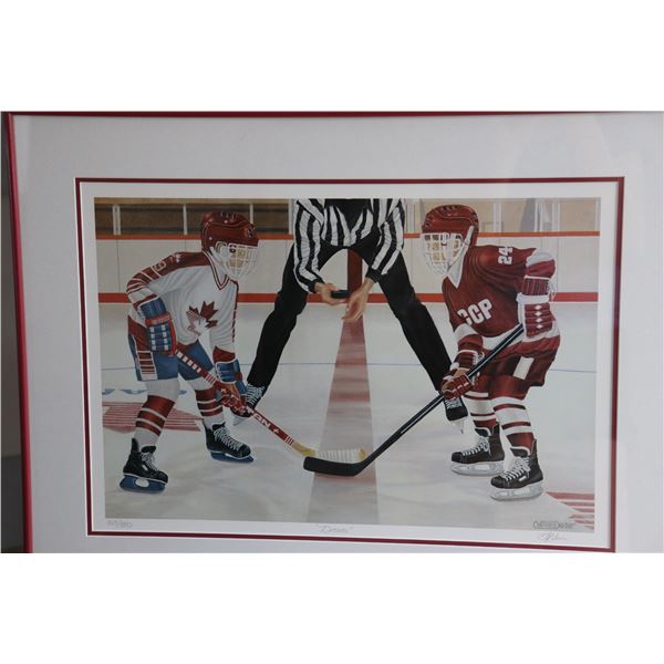 Framed Team Canada & Team CCCP Hockey Players Painting