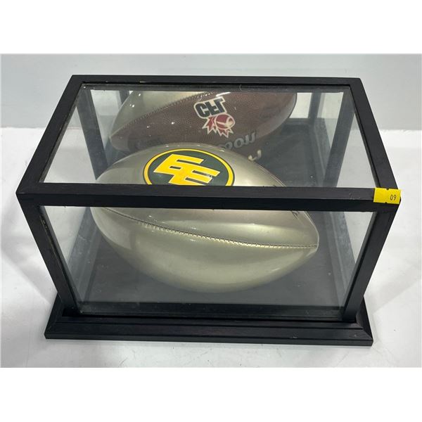 Signed Edmonton Eskimos Football in Glass & Mirror Case