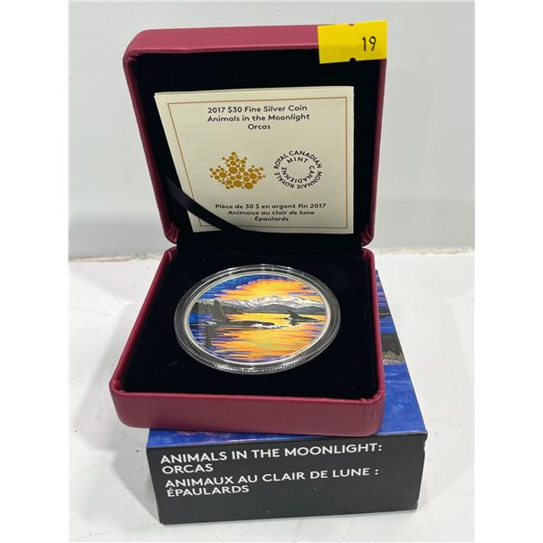 2017 Canadian $30 Animals in the Moonlight Orca Coin 62.67g 99.99% Silver