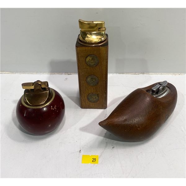 Collection of 3 Vintage Wood Lighters
