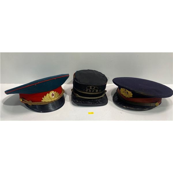 Collection of Vintage Hats (Soviet Military Officer, Conductor, Indian Officer )