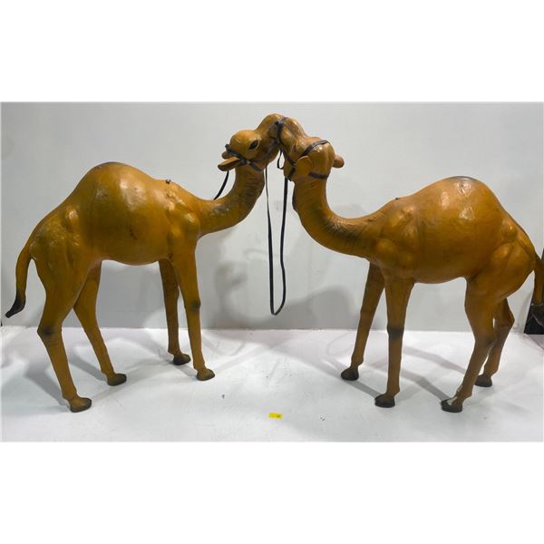 Pair of Hand Carved Wooden Camels, wrapped in Leather