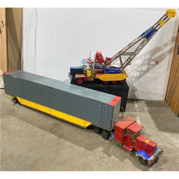 Vintage Meccano Set Semi Truck and Truck Bed Crane