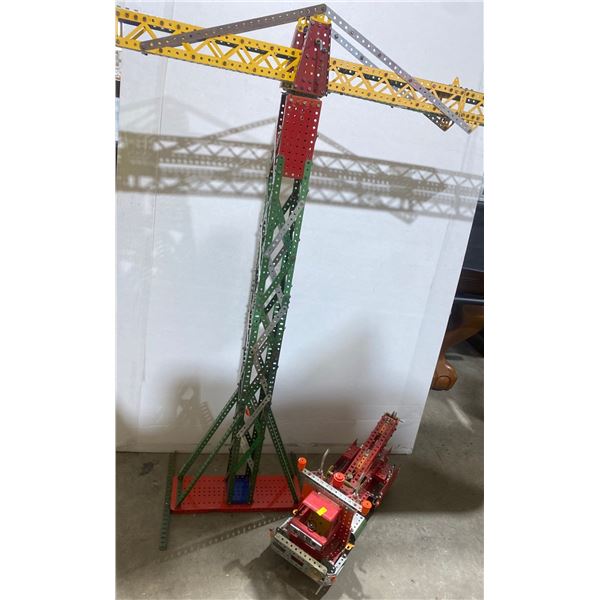 Vintage Meccano Set Crane 47Wx45H and Tow Truck