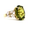 Image 2 : 14k Yellow Gold Oval Cut Green Colored Stone & CZ Cocktail Ring