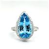 Image 1 : 5.39 CT Teardrop Aquamarine and Diamond Halo Ring