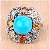 Image 2 : Turquoise, Fancy Sapphire & Diamond Bow Frame Ring
