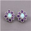 Image 2 : Opal, Amethyst, and Diamond Retro Button Earrings