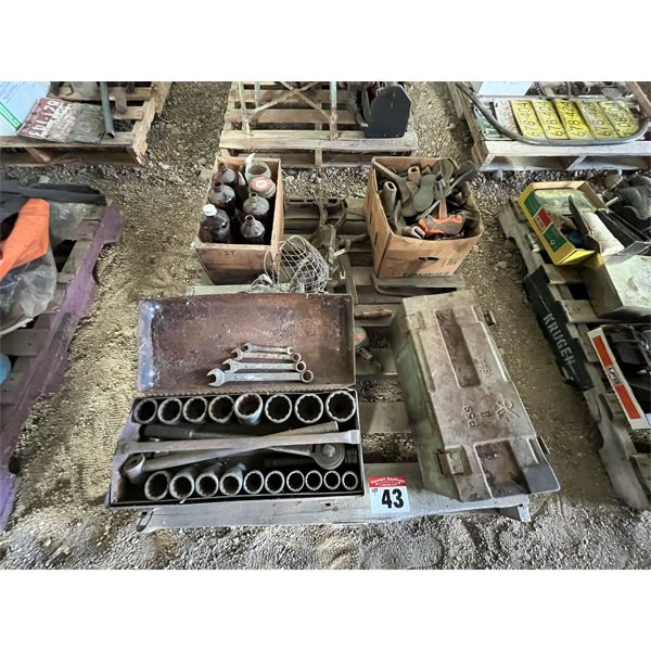 3/4" Socket Set, Army Shell Box, Shoe Repair, Bottles
