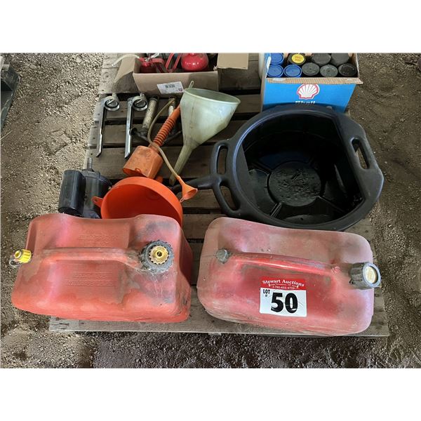 Gas Cans, Funnels, Grease Cartridges, Oil Cans, Oil Pan